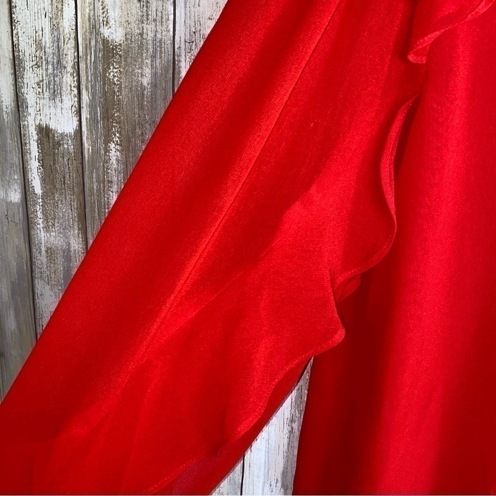 Ann Taylor Red Sheer Ruffle Double Layered Blouse - Picture 2 of 6